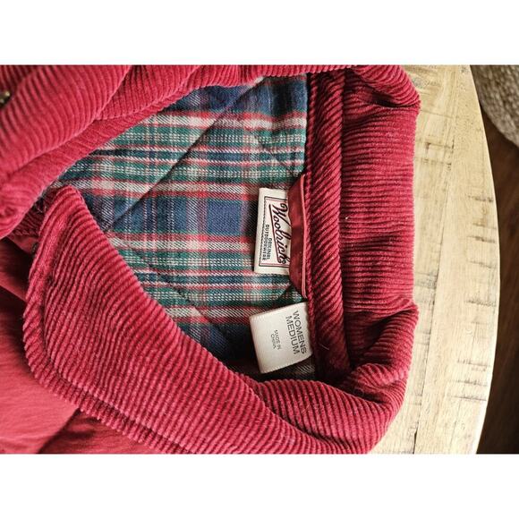 Woolrich Quilted Puffer Vest Women's Size M Crimson Red Plaid Outdoors Preppy - Picture 2 of 10